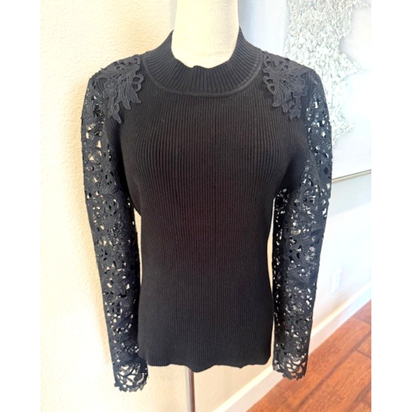 Generation Love Marcelena Womens Lace Combo Long Sleeve Sweater Black Sz XL $295 - Picture 3 of 9